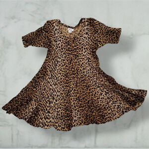 90s Y2K Leopard Crinkle rayon Mini Dress Fit Flare L